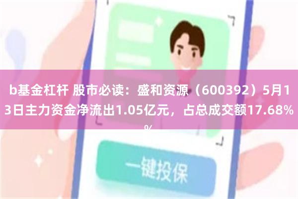 b基金杠杆 股市必读：盛和资源（600392）5月13日主力资金净流出1.05亿元，占总成交额17.68%